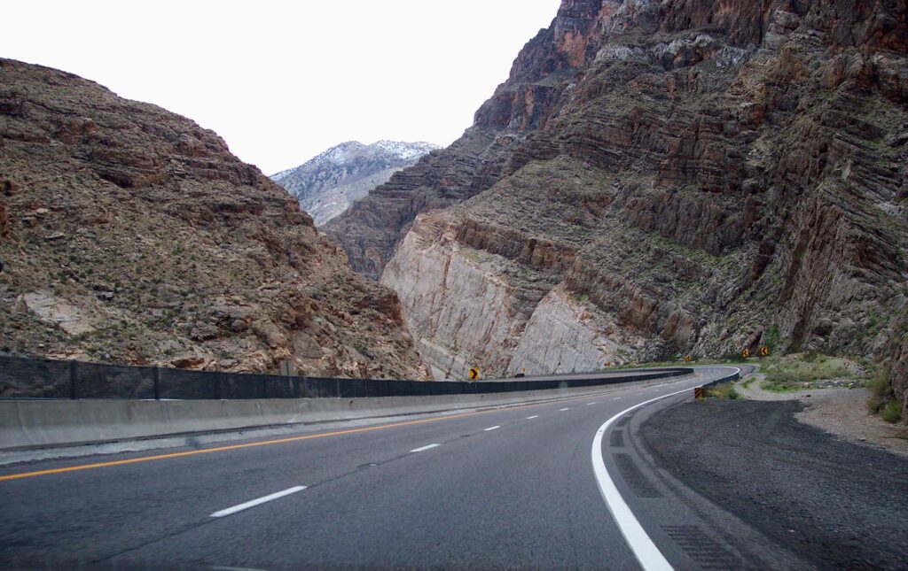 Interstate 15 winding through the Virgin River Gorge